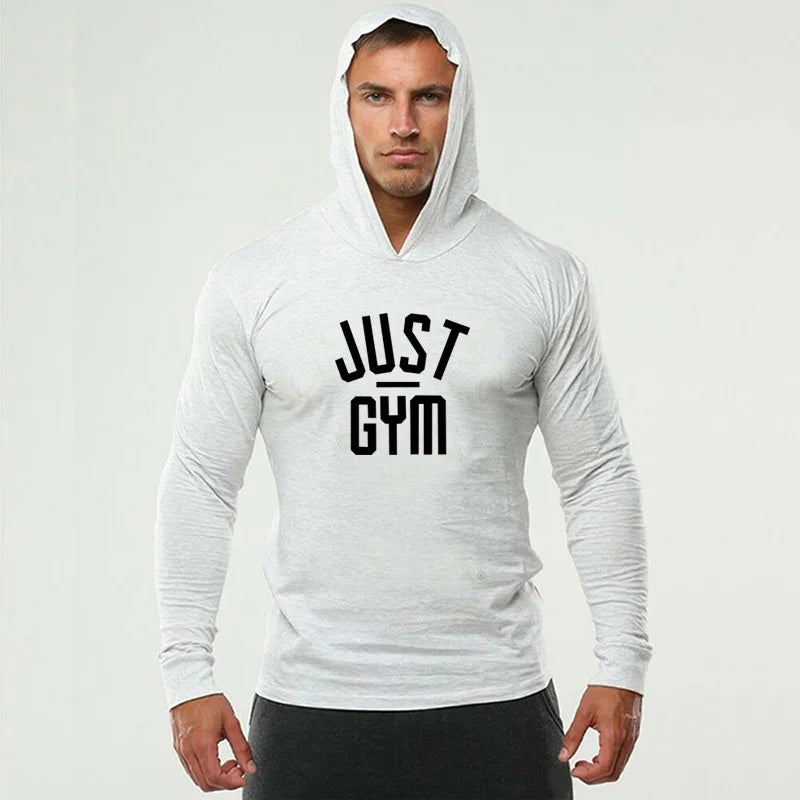 Mens Bodybuilding Hoodies Men Just Gym Hooded Long Sleeve T shirt Fitness Clothing Muscle Slim Solid Cotton Pullover Sweatshirt