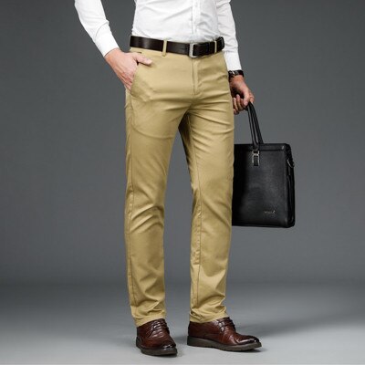 Men Dress Pants Smart Casual Solid Suit Pants Men Office Pants High Quality Mid Full Length Suit Trousers for Man Straight