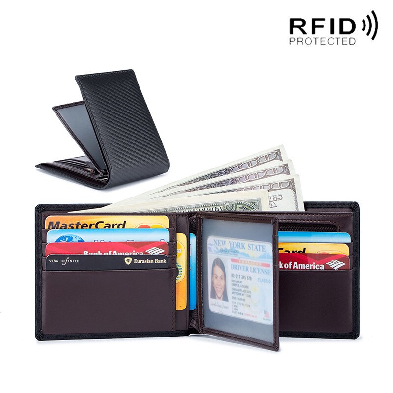 Japan Style Men's Wallet Genuine Leather Driver License Carbon Fiber Short Wallet Microfiber Slim Bank Credit Card Holder