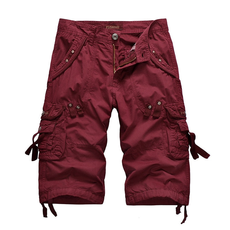 Summer Cargo Shorts Men Cotton Casual Outdoor Military Men's Shorts Multi-Pocket Fashion Calf-Length Pants Men Plus Size