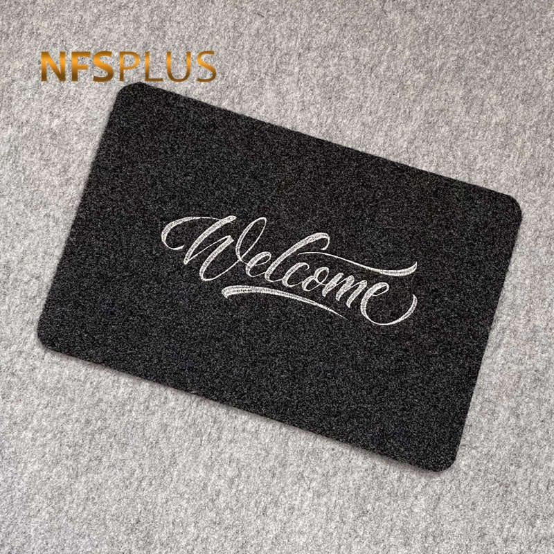 Embroidered Welcome Door Mat Carpet 40x60cm Polyester TPR Rubber Anti-Slip Hallway Floor Mats Home Decorative Entrance Doormat