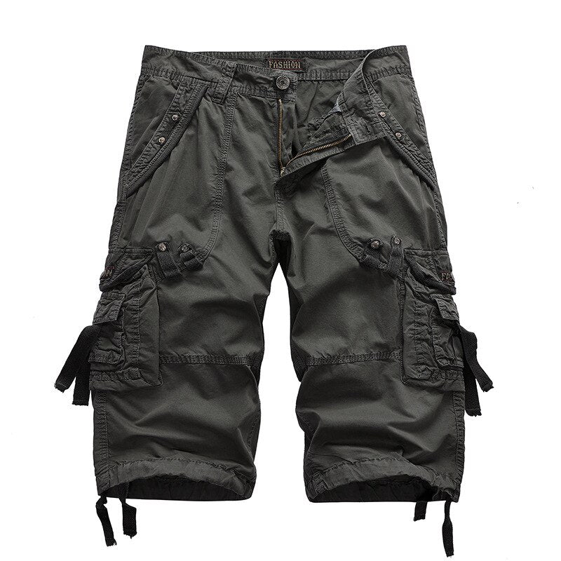 Summer Cargo Shorts Men Cotton Casual Outdoor Military Men's Shorts Multi-Pocket Fashion Calf-Length Pants Men Plus Size