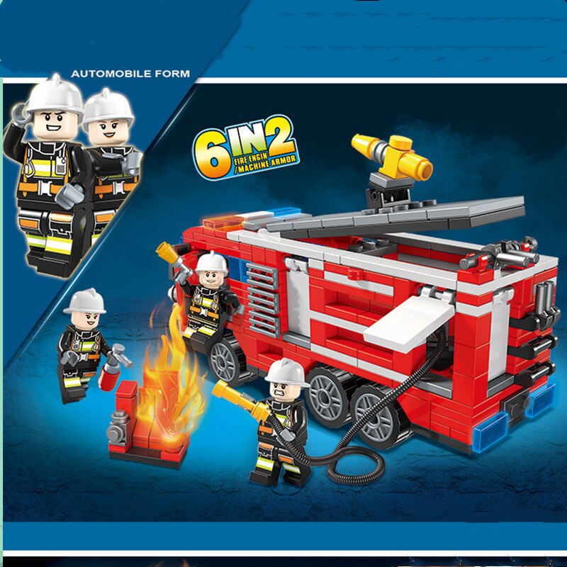 Fire rescue team series 6 in1 Car robot assembling Building Blocks Bricks For Kid Gifts Model Toys Assembled