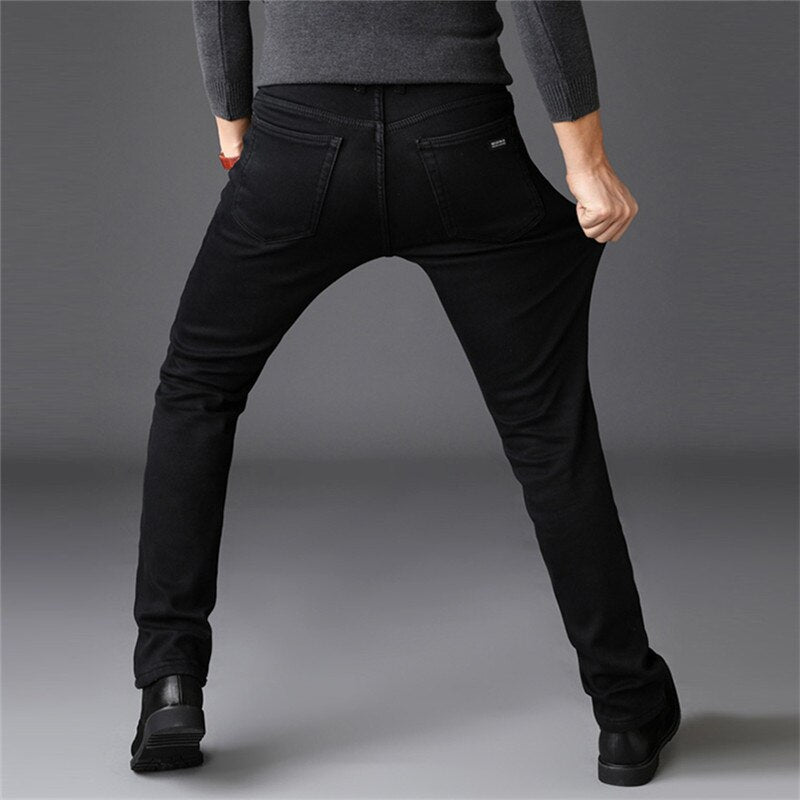 New Men Jeans Black Denim Trousers Men Clothes Elasticity Skinny Business Casual Slim Mens Jean Pants Solid Full Length Trousers