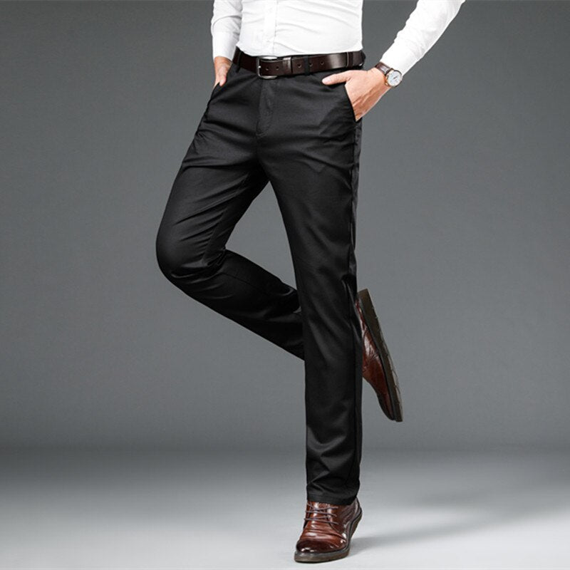 Men Dress Pants Smart Casual Solid Suit Pants Men Office Pants High Quality Mid Full Length Suit Trousers for Man Straight