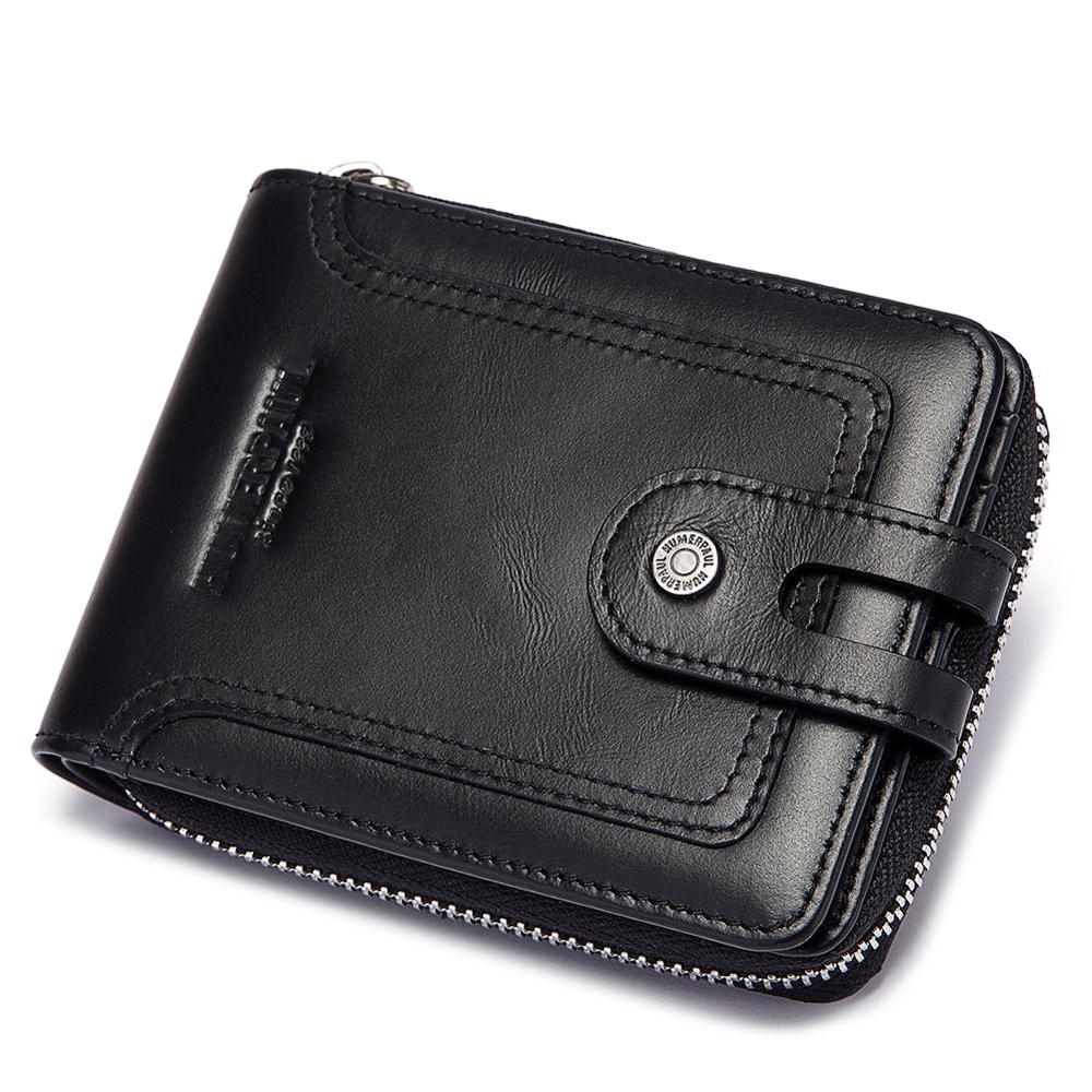 Classic Style Wallets for Men Short Genuine Leather Male Coin Pocket Multi Function RFID Credit Card Holder with ID Window