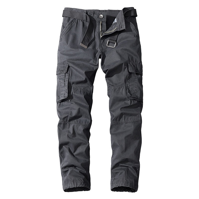 Cargo Pants Men Cotton Full Length Mens Casual Pants Outdoor Military Multi Pocket Cargo Trousers Men MID Solid Pants No Belt