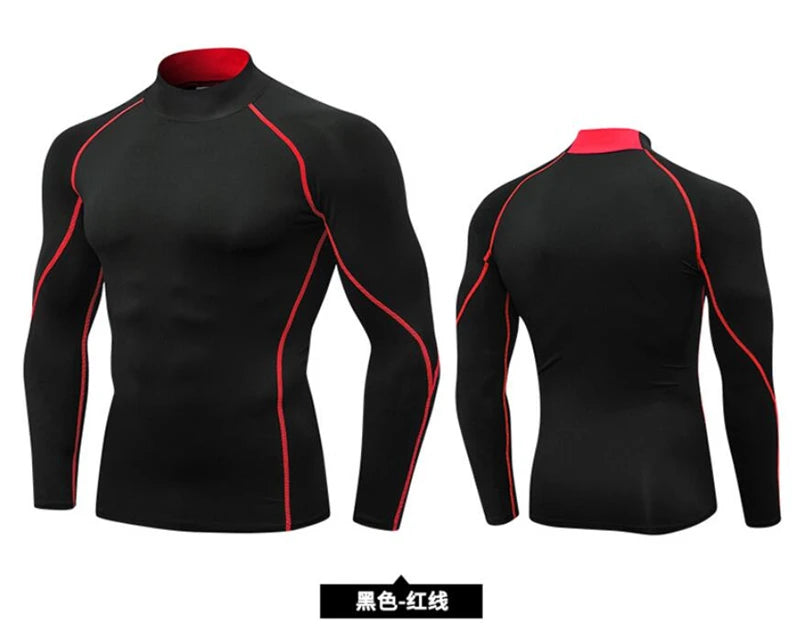 Turtleneck Compression Shirt Men Spring Autumn Running T Shirt Bodybuilding Long Sleeve Sportswear Fitness Tight Gym Clothing