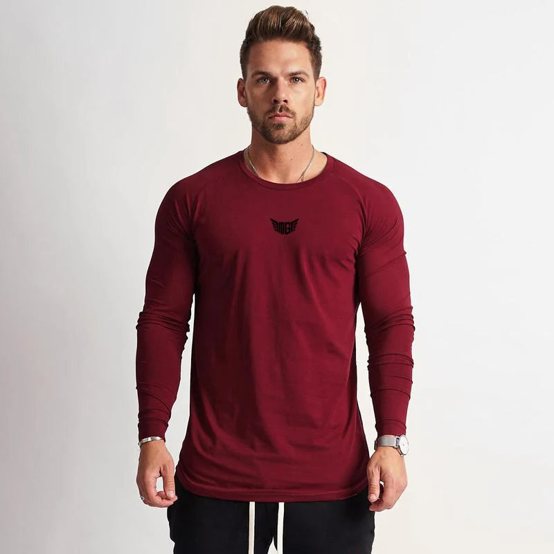 Spring Fashion Long Sleeve T Shirt Men Solid Cotton O-neck Slim Fit Tops tees Gym Clothing Bodybuilding Fitness T-shirt