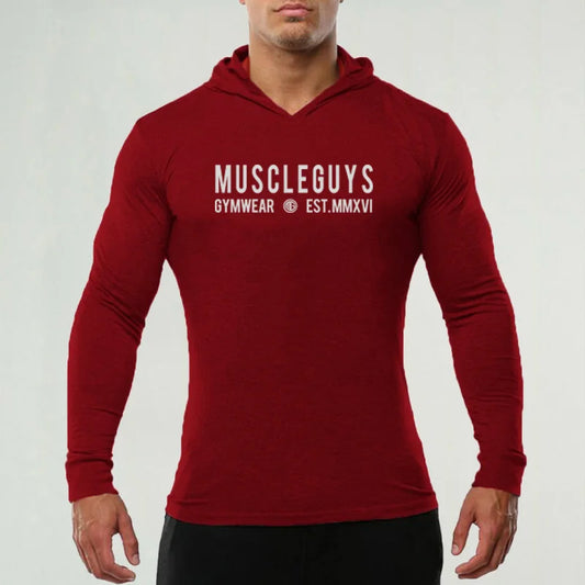 Muscleguys Brand Gym Clothing Slim Fit Long Sleeve Hooded T Shirt Men Solid Fitness Mens T-Shirt Cotton Bodybuilding Tee Shirts