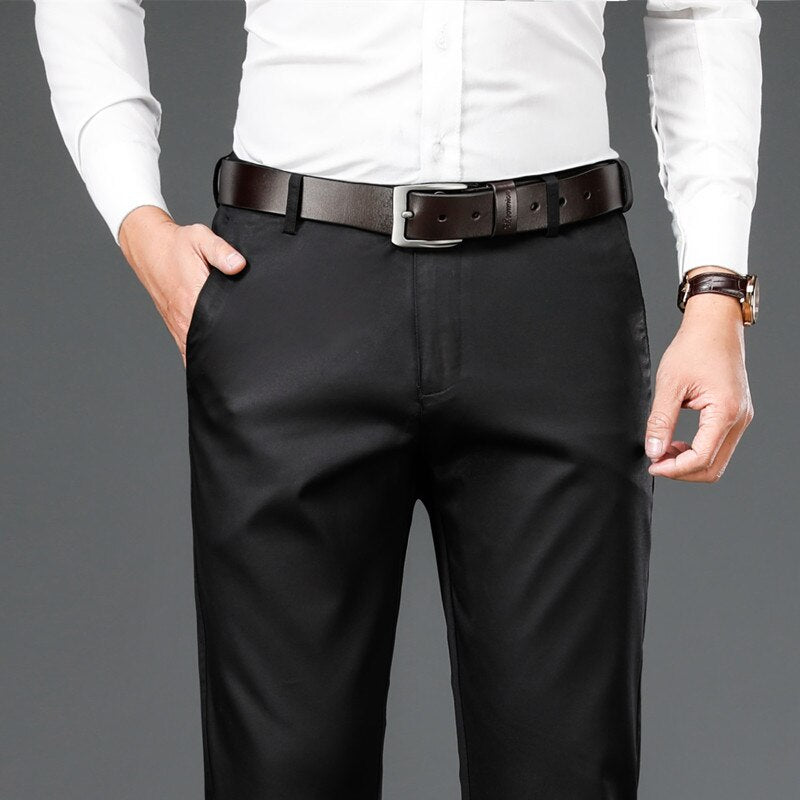 Men Dress Pants Smart Casual Solid Suit Pants Men Office Pants High Quality Mid Full Length Suit Trousers for Man Straight