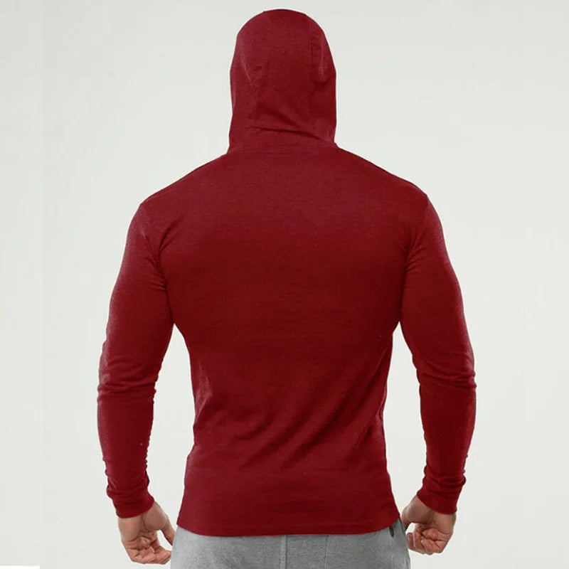 Muscleguys Brand Gym Clothing Slim Fit Long Sleeve Hooded T Shirt Men Solid Fitness Mens T-Shirt Cotton Bodybuilding Tee Shirts