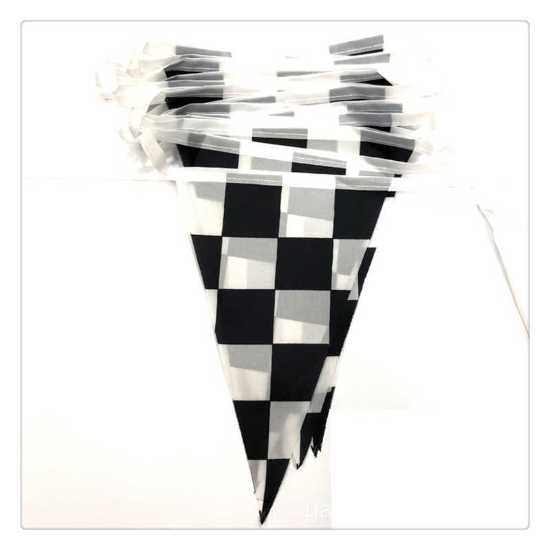 F1 Sport Checkered Flags Auto Racing Black and White Chequered Printed 14x21cm Rectangle Triangle Decorative Hanging Flag Banner