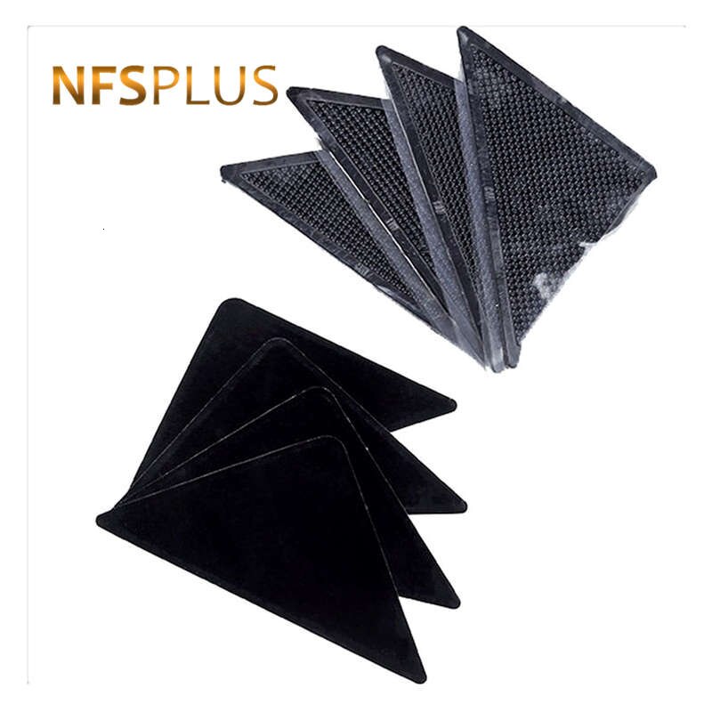 4PCS/SET Home Floor Rug Carpet Mat Grippers Self-Adhesive Anti-Slip Triangle Washable Reusable Black Silicone Sticky Pads Grips