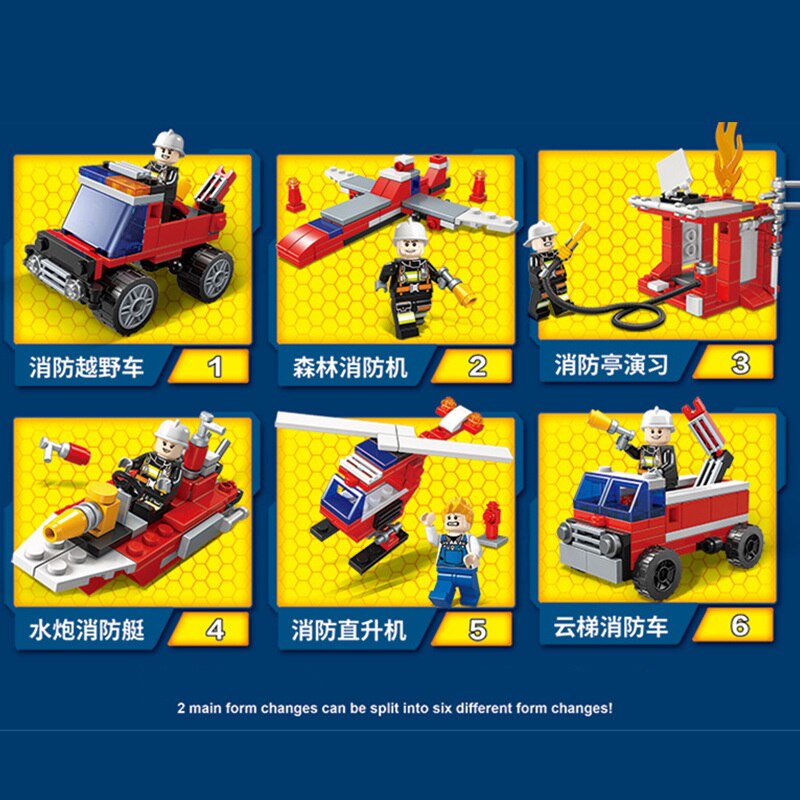 Fire rescue team series 6 in1 Car robot assembling Building Blocks Bricks For Kid Gifts Model Toys Assembled