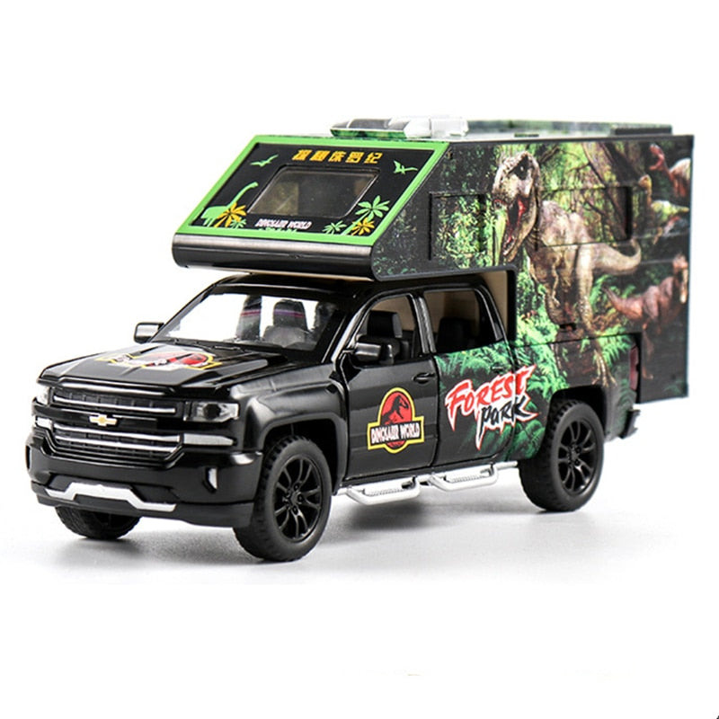 1:32 High Simulation Dinosaur Tyrannosaurus With Transport Vehicle Raptor Pull-Back Sound and Light Children Alloy Toy Model Car