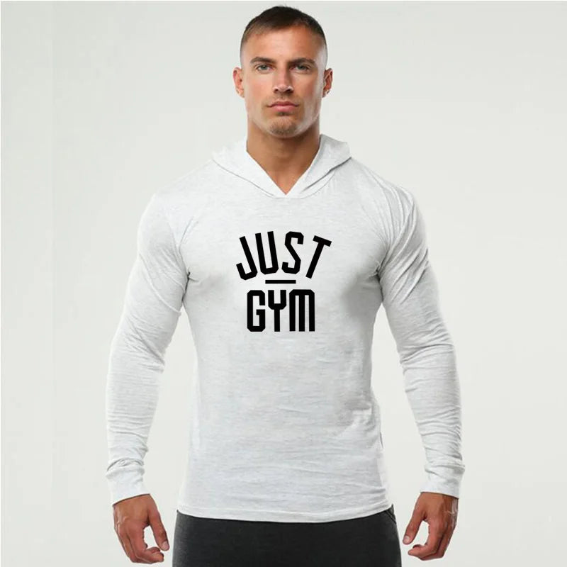 Mens Bodybuilding Hoodies Men Just Gym Hooded Long Sleeve T shirt Fitness Clothing Muscle Slim Solid Cotton Pullover Sweatshirt