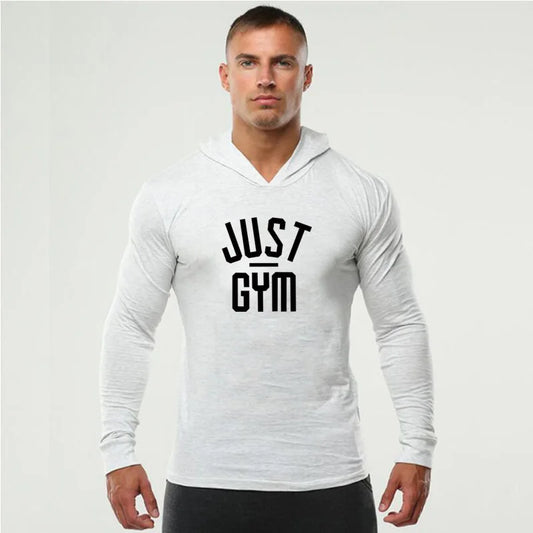 Mens Bodybuilding Hoodies Men Just Gym Hooded Long Sleeve T shirt Fitness Clothing Muscle Slim Solid Cotton Pullover Sweatshirt