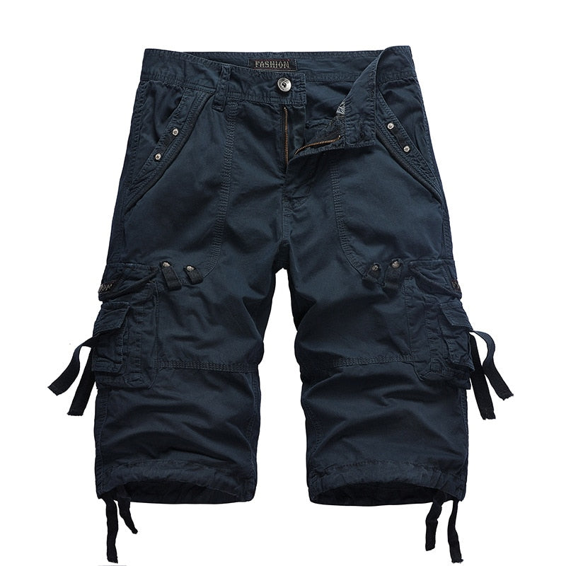 Summer Cargo Shorts Men Cotton Casual Outdoor Military Men's Shorts Multi-Pocket Fashion Calf-Length Pants Men Plus Size