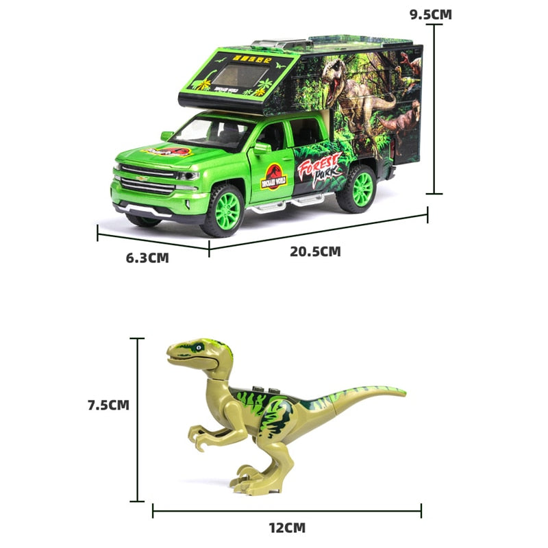 1:32 High Simulation Dinosaur Tyrannosaurus With Transport Vehicle Raptor Pull-Back Sound and Light Children Alloy Toy Model Car