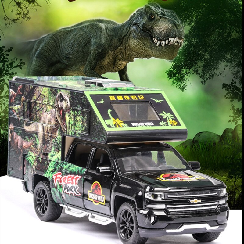 1:32 High Simulation Dinosaur Tyrannosaurus With Transport Vehicle Raptor Pull-Back Sound and Light Children Alloy Toy Model Car