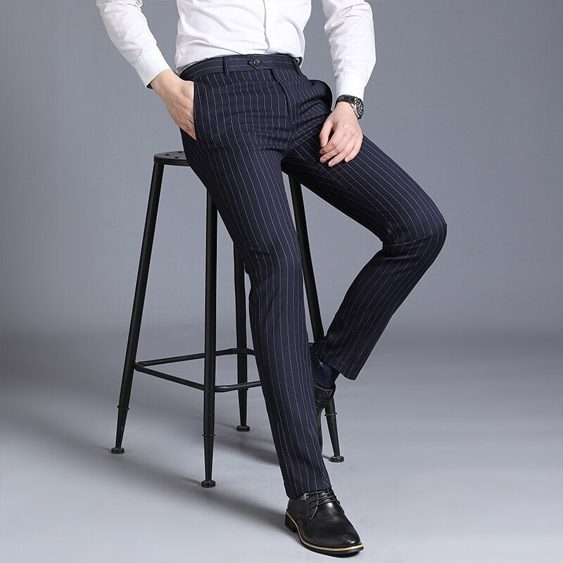 2023 Mens Suit Pants Fashion Business Casual Formal Suit Trousers Men Stripe Straight Men Dress Pant Trajes De Hombres De Vestir