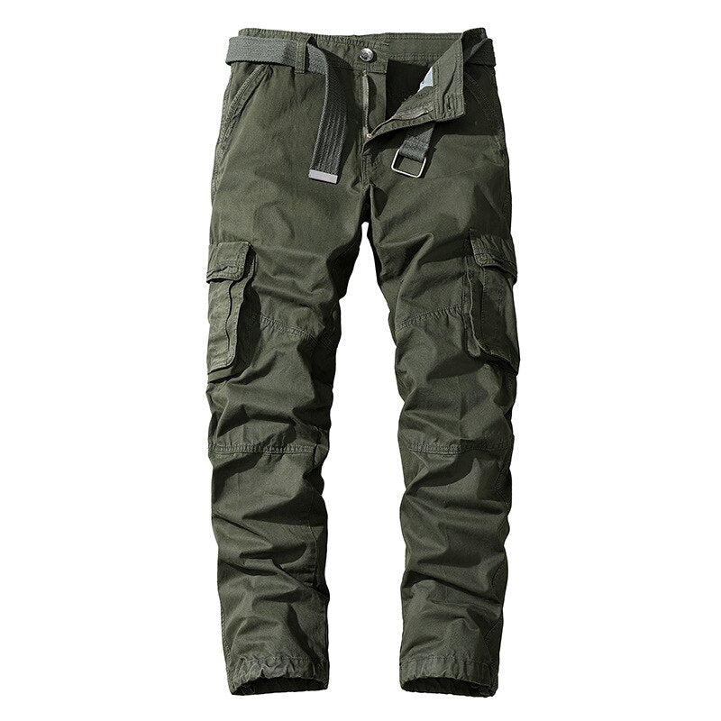 Cargo Pants Men Cotton Full Length Mens Casual Pants Outdoor Military Multi Pocket Cargo Trousers Men MID Solid Pants No Belt