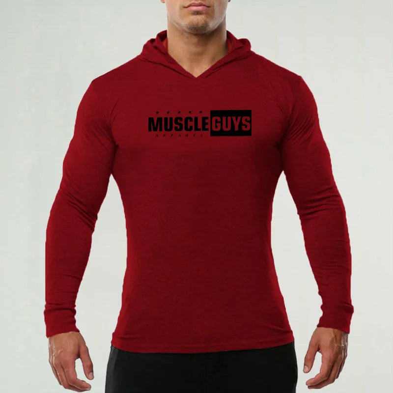 Muscle Guys Brand Autumn Fitness Clothing Mens Hooded T Shirt Bodybuilding Long Sleeve Tshirt Gym Tee Shirt Sweatshirts