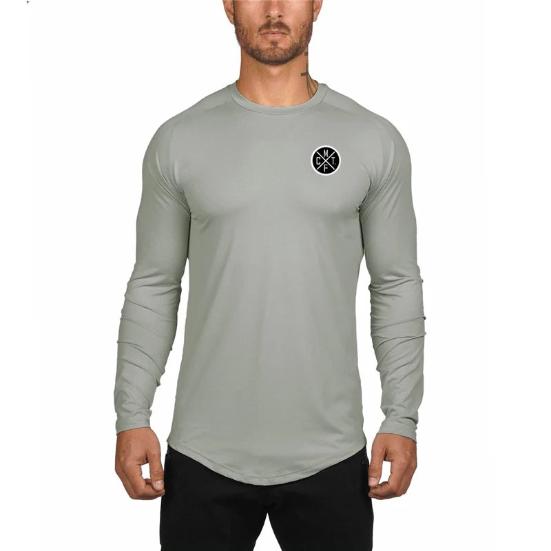 New Brand Autumn Mesh Long Sleeve T Shirt Men Sportswear Slim Fit Tops Fitness T-shirt O-neck Solid Quick Dry Hip Hop Tshirt