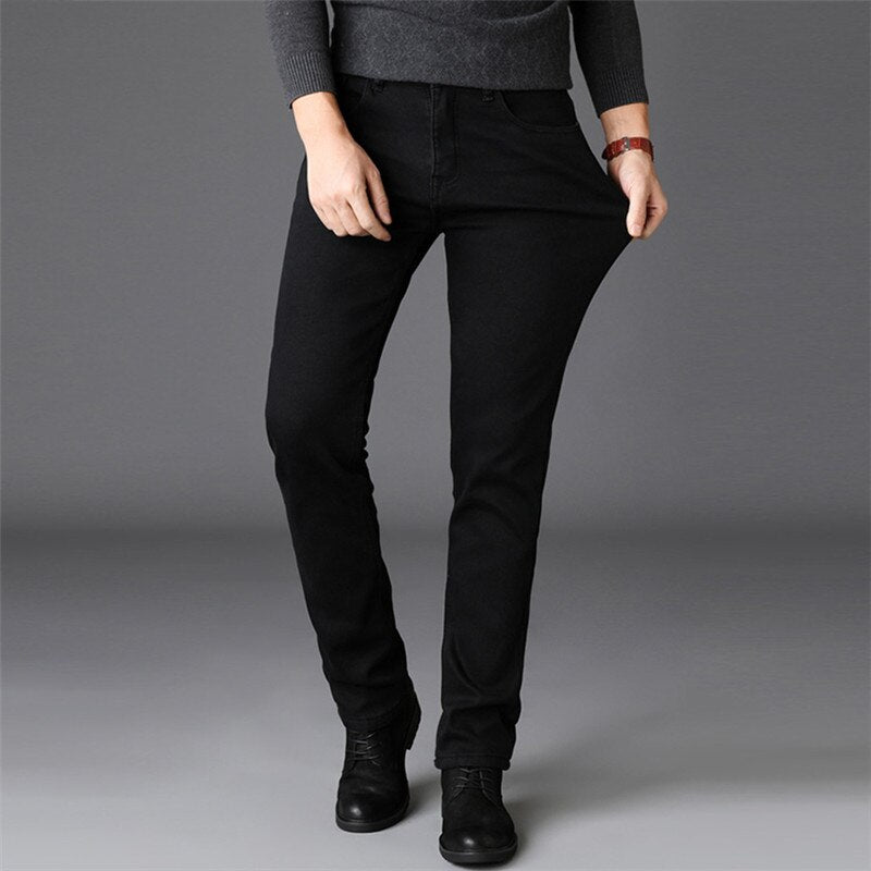 New Men Jeans Black Denim Trousers Men Clothes Elasticity Skinny Business Casual Slim Mens Jean Pants Solid Full Length Trousers