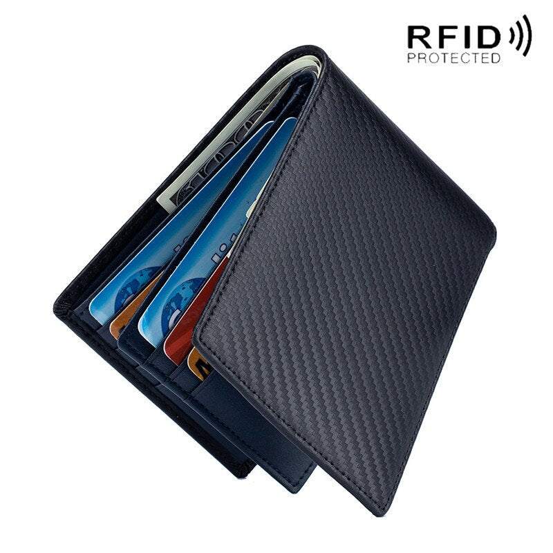 Carbon Fiber Man Short Wallet Japan Style Genuine Leather Men's Wallet Driver License Microfiber Slim Bank Credit Card Holder