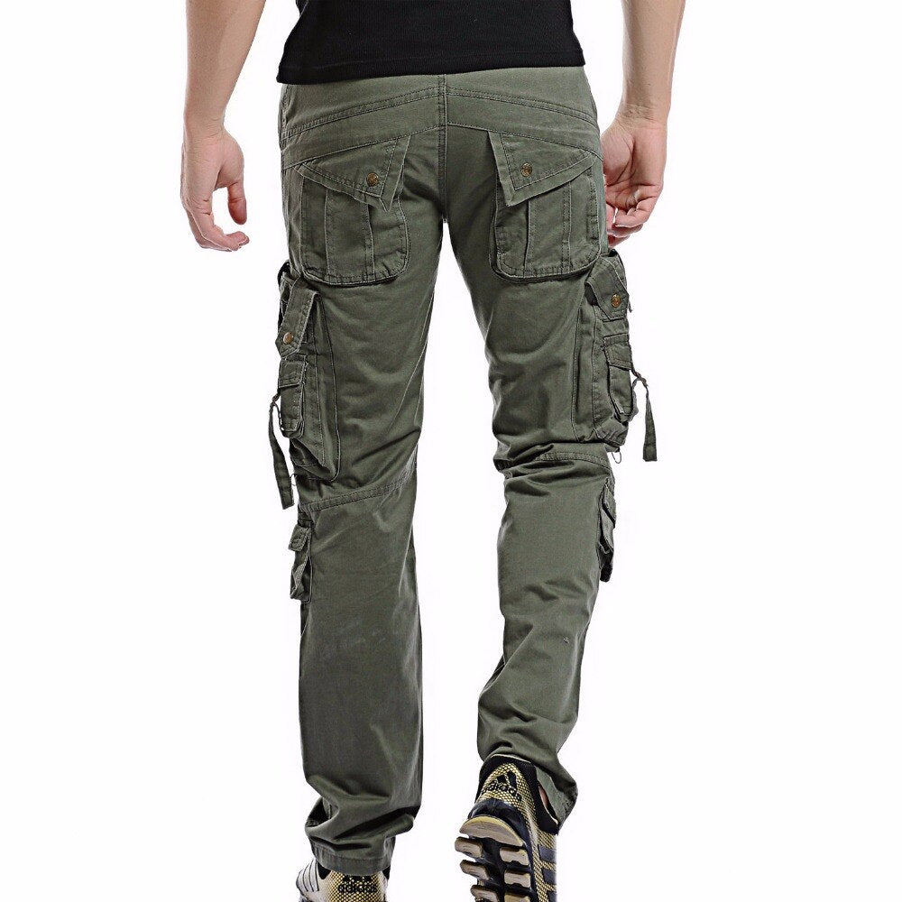 Cargo Pant Men Multi-Pocket Overall Male Combat Cotton Straight Trousers Army Casual Joggers Pants Plus Size 42 Full Length