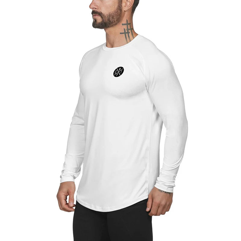 New Brand Autumn Mesh Long Sleeve T Shirt Men Sportswear Slim Fit Tops Fitness T-shirt O-neck Solid Quick Dry Hip Hop Tshirt