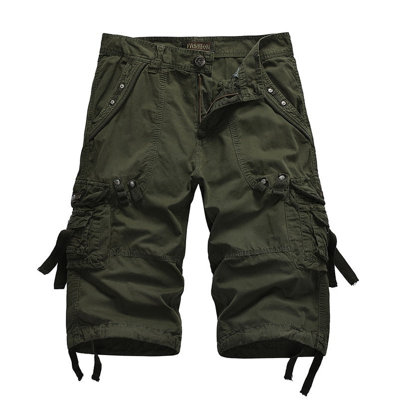 Summer Cargo Shorts Men Cotton Casual Outdoor Military Men's Shorts Multi-Pocket Fashion Calf-Length Pants Men Plus Size