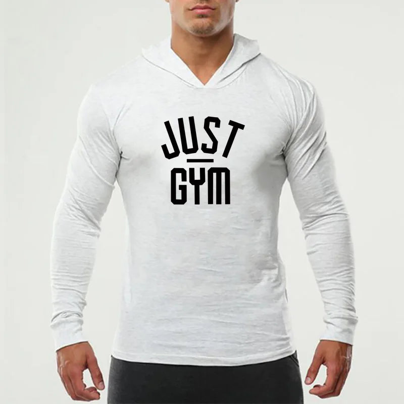 Mens Bodybuilding Hoodies Men Just Gym Hooded Long Sleeve T shirt Fitness Clothing Muscle Slim Solid Cotton Pullover Sweatshirt