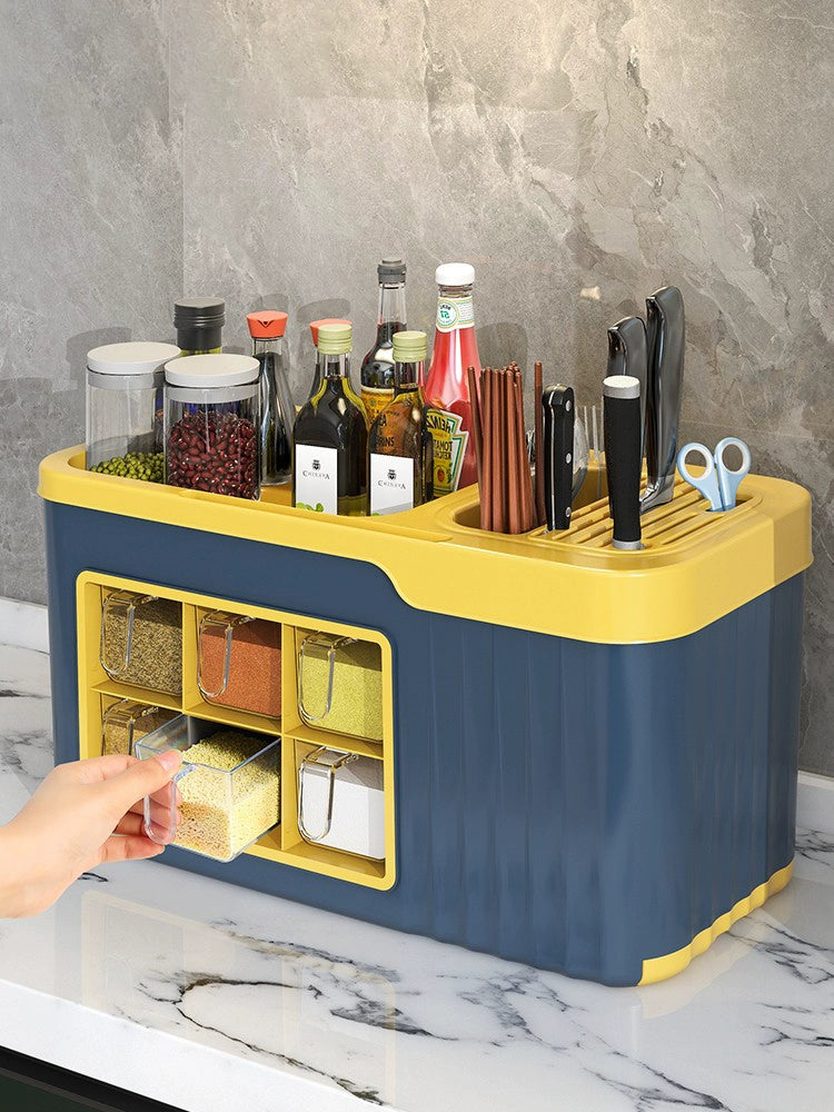 Combined Kitchen Multi-Functional Salt Jar Knife Rest Seasoning Box