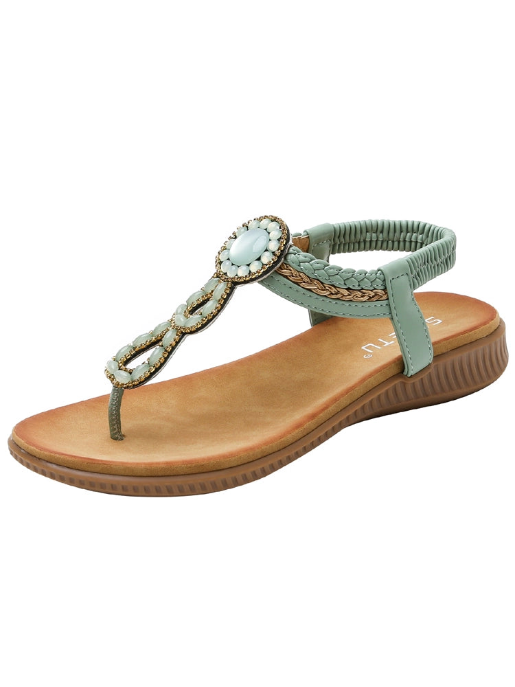 Thick Sole Vacation Travel Beaded 41-43 plus Size Sandals