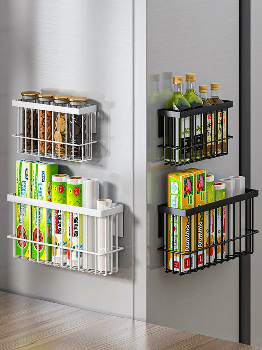 Kitchen Refrigerator Magnetic Storage Rack Freshness Protection Package Paper Towel Punch-Free Outer Side Seasoning Plastic Wrap Storage Rack Handy Gadget