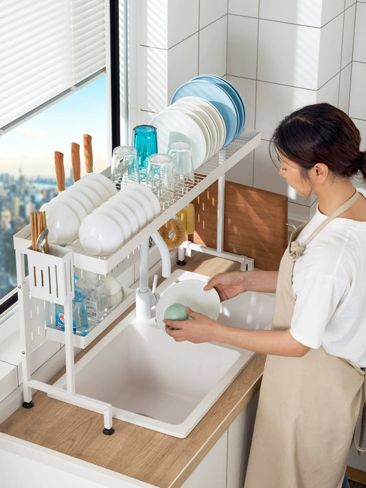 Retractable Kitchen Sink Storage Shelf Countertop Place Bowls and Dishes Chopsticks Multi-Functional Domestic Sink Top Draining Storage Rack