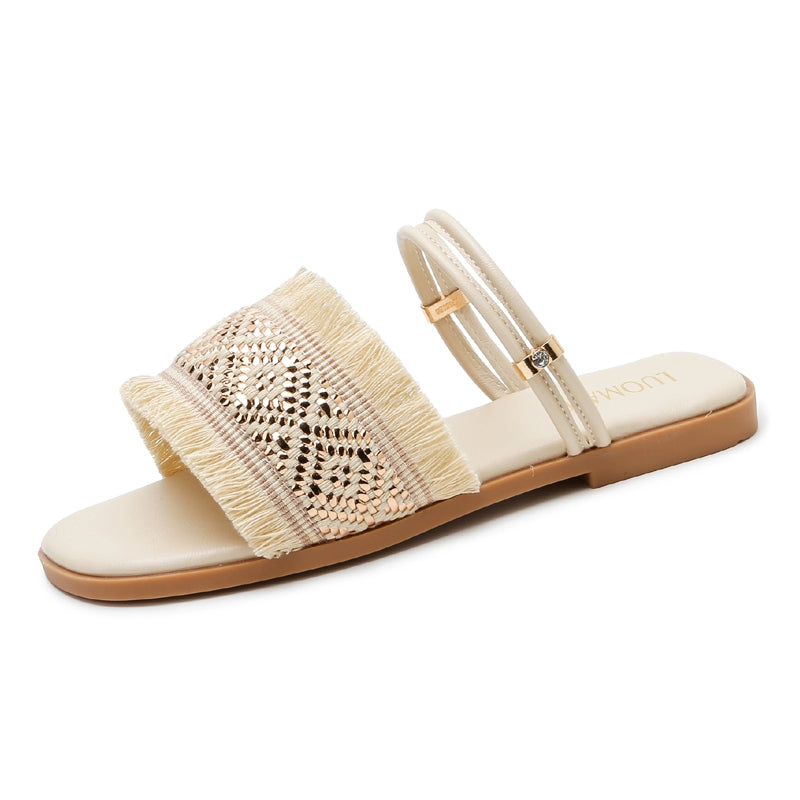 Two-Way Flats Slippers Fairy Outer Wear plus Size 41-43 Sandals Bohemian Beach Beach Sandals