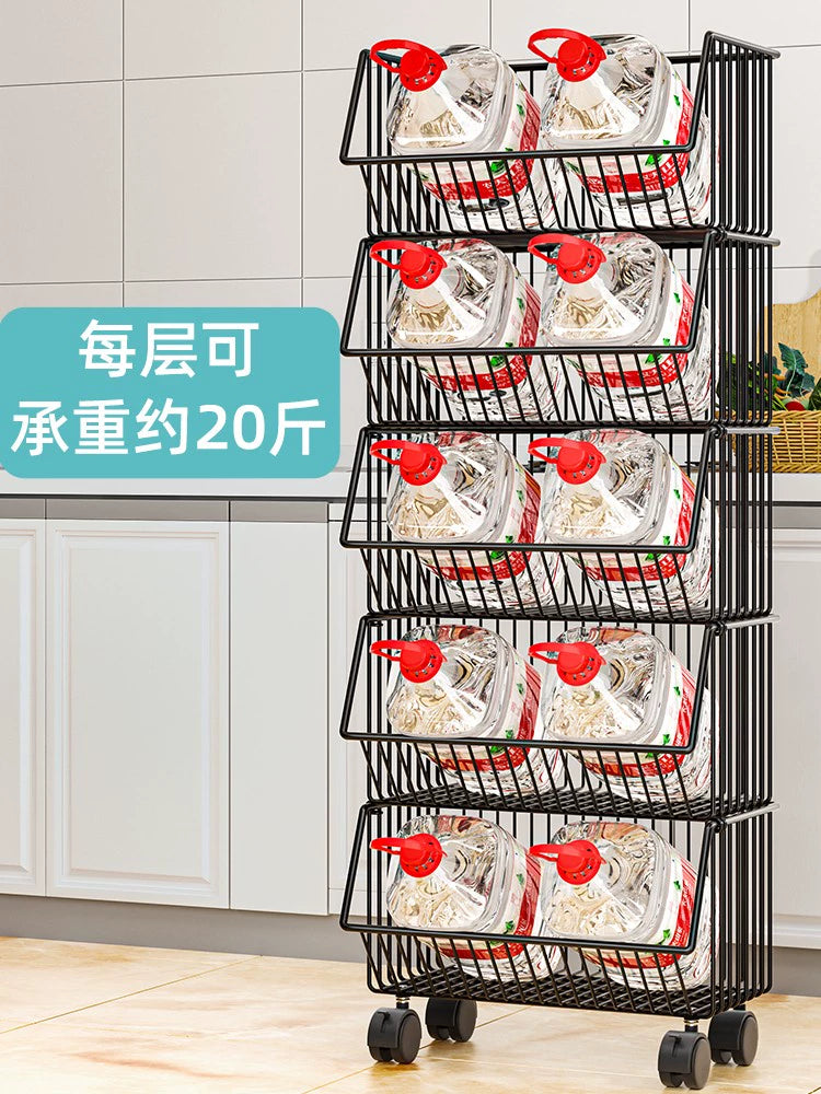 Kitchen Shelf Floor Multi-Layer Trolley Basket Vegetable Basket Storage Fantastic Put Bathroom Storage Gap Movable