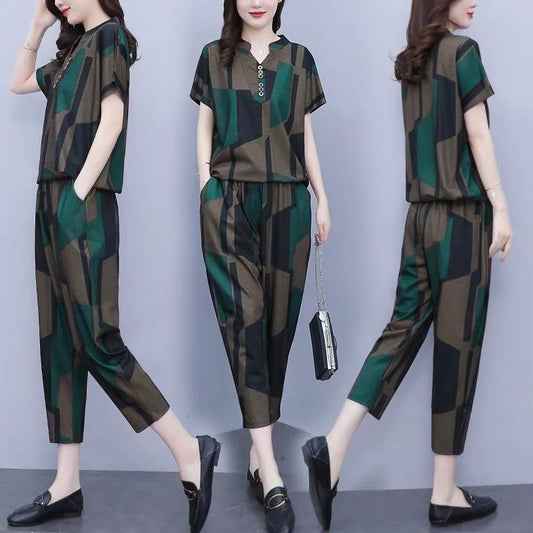 Women's Casual Suit 2023 Spring Summer New Fashion Loose Korean Plus Size Clothing Short Sleeve Tops Harun Pants 2 Two Piece Set