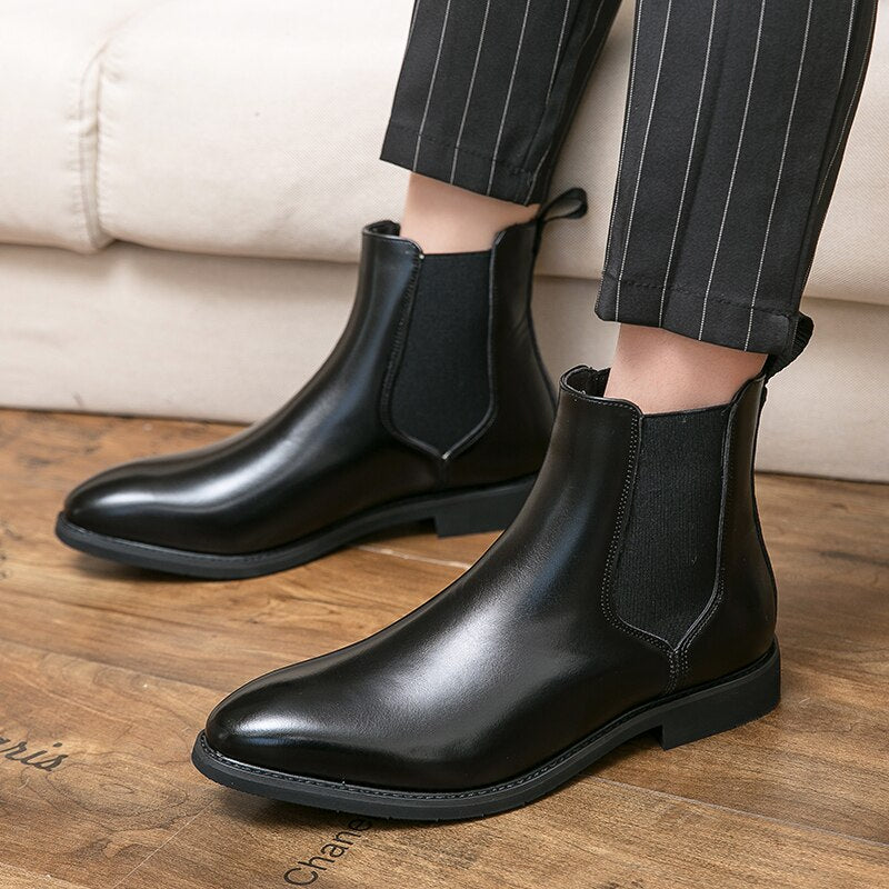 2023 Brand Leather Men Chelsea Boots Designer Italy Dress Boots Men Fashion Casual Warm Plush Business Ankle Boots Big Size 48