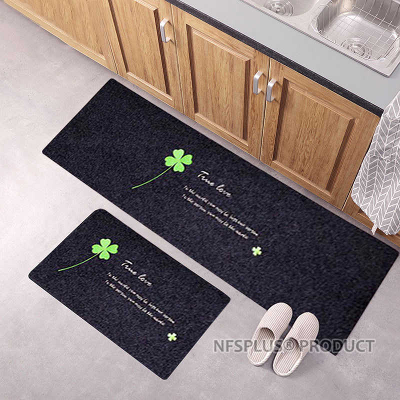 Kitchen Rug Floor Mat Carpet 40x60 &amp; 40x120 Polyester Fiber Embroidered Clover TPR Non Slip Door Mat Decorative Entrance Doormat
