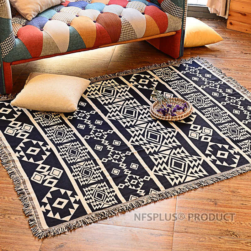 Geometric Throw Blanket with Tassel For Sofa Bed 130x180cm Cotton Thicken Crocheted Jacquard Decorative Sofa Cover Floor Carpet