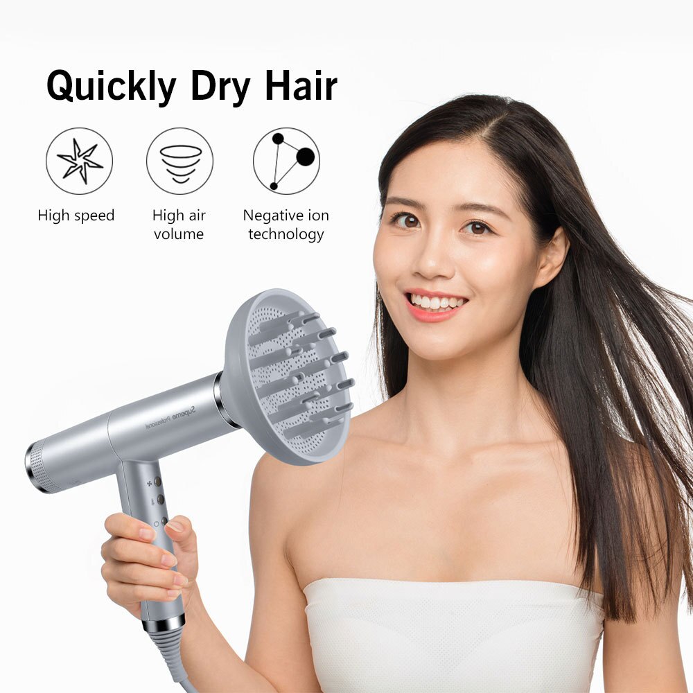 Frequency Conversion Professional Salon Ionic Hair Dryer Light Weight Strong Wind 6 Speed Negative Ion Bolwdryer with 3 Nozzle