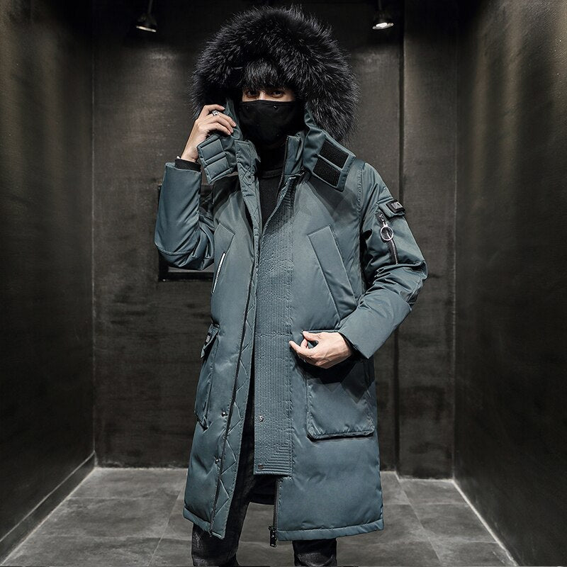 Fashion Real Fox Fur Collar Men's Winter Down Jacket Hooded Thick Warm Long Waterproof White Duck Down Coat Man Parkas Overcoat