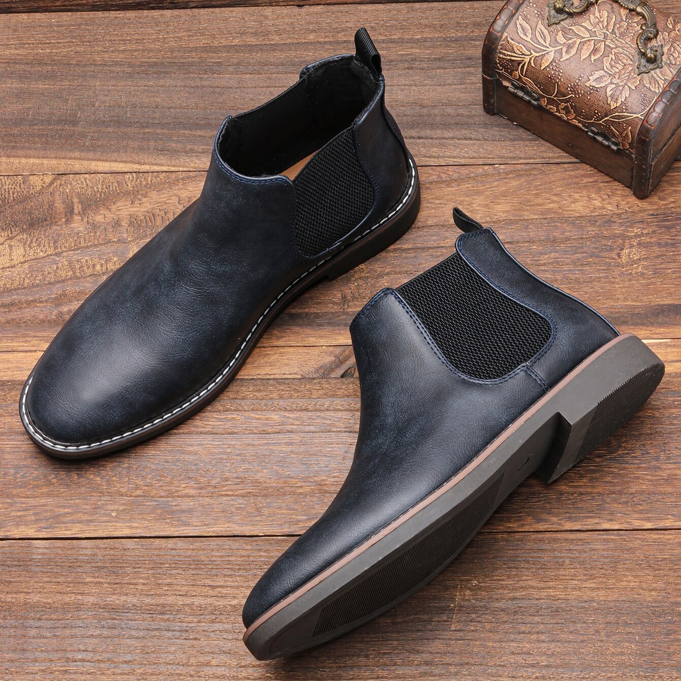 40~46 Chelsea Boots Men 2023 Brand Comfortable Fashion Leather Men Boots #KD5318