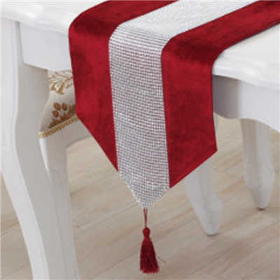 Diamante Table Runner With Tassel Silk Like Fabric Rhinestone Crystal Table Cloth Cover Dinning Tablecloth Placemat Home Decors