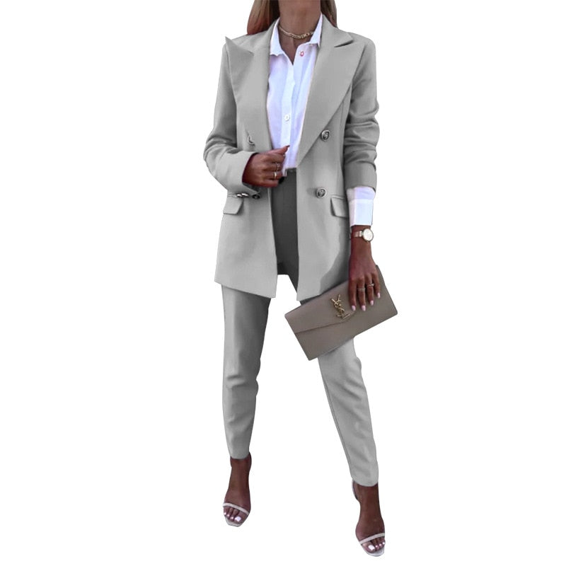 CM.YAYA Elegant Women Pants Suit and Long Sleeve Blazer Matching Set Office Lady Streetwear Chic Two 2 Piece Set 2022 Outfits